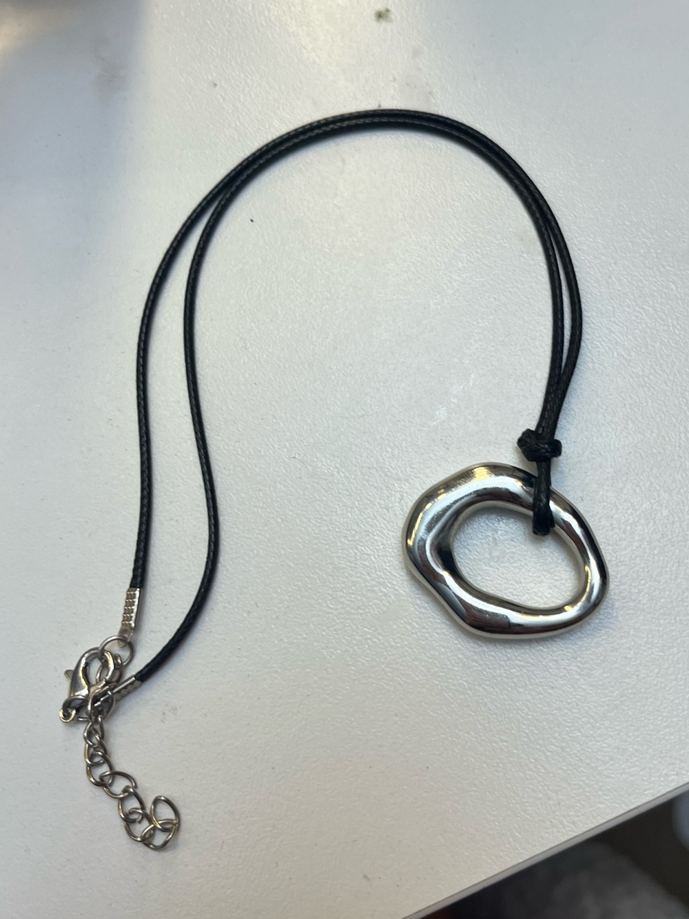 Silver Organic Loop Pendant Necklace on Black Cord
